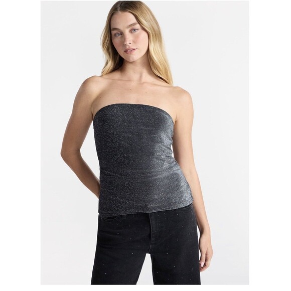 No Boundaries Black Silver Shimmer Tube Top size M, L Strapless Party Club NWT - Picture 2 of 7